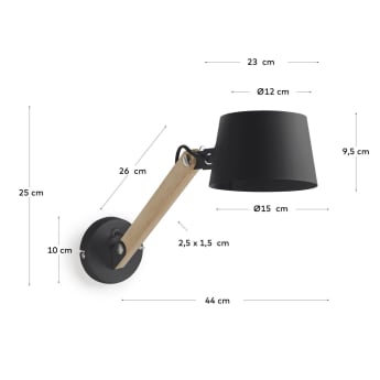 Muse wall light made from beech and steel with a black finish - sizes