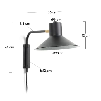 Small Aria wall light in steel with black finish - sizes
