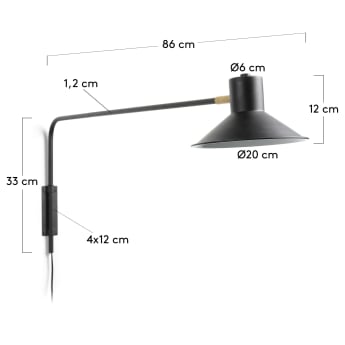 Aria wall light in steel with black finish - sizes