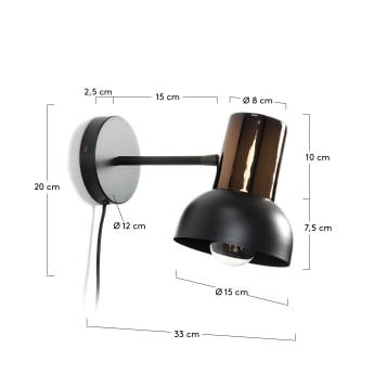 Amina wall light in metal with black and copper finish - sizes