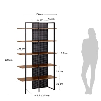 Nadyria walnut veneer and steel shelves in black finish  100 x 180 cm - sizes