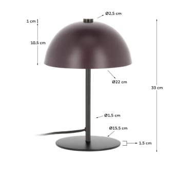 Lampa stołowa Aleyla z metalu bordowym - rozmiary