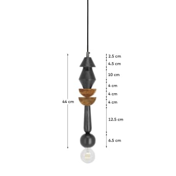 Jellis ceiling lamp with 2 semicircles in solid mango wood with black and natural finish - sizes