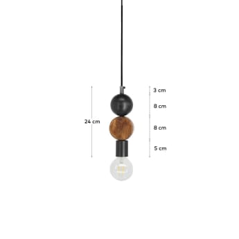 Jellis ceiling lamp with circle in solid mango wood with black and natural finish - sizes