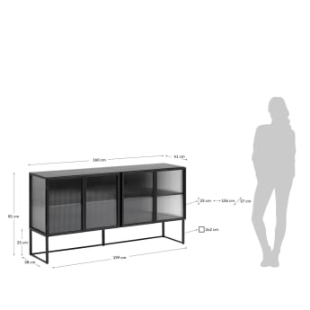 Trixie steel sideboard with 4 doors in a black painted finish, 160 x 81 cm - sizes