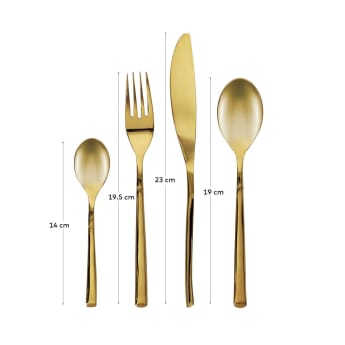 Lite square handle 16-piece golden cutlery set - sizes