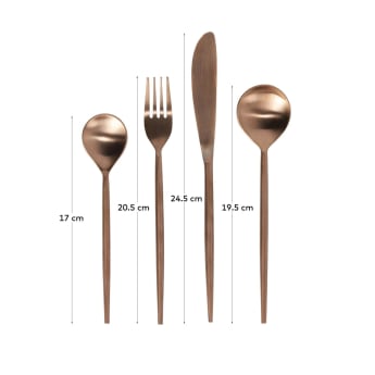 Kelda rounded handle 16-piece coppery cutlery set - sizes