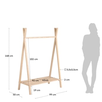 Maralis teepee clothes rail in solid ash wood, 148 x 50 cm - sizes