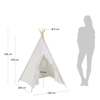 Darlyn 100% white cotton tipi with solid pine wood legs - sizes