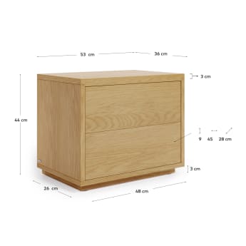 Abilen oak veneer and white lacquer bedside table, 53 x 44 cm, 100% FSC™ certified - sizes