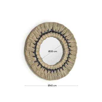 Akila round mirror made from green natural fibres and black cotton cord, 40 cm - sizes