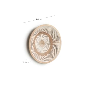 Melisa solid munggur wood wall panel with white striped Ø 49 cm - sizes
