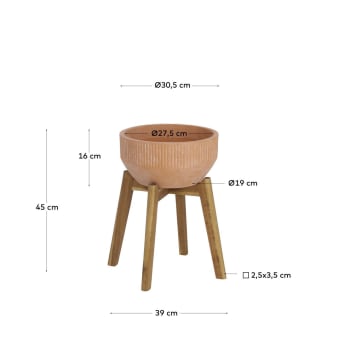 Subject terracota plant pot with solid acacia wood stand, Ø 27.5 cm - sizes