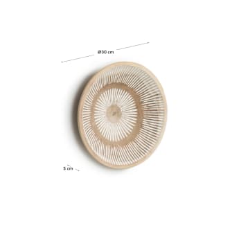 Melisa solid munggur wood wall panel with white striped Ø 30 cm - sizes