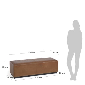 Cesia brown buffalo hide bench with wooden base 120 cm - sizes