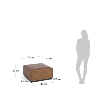 Cesia 70 x 70 cm brown buffalo hide footstool with wooden base - sizes