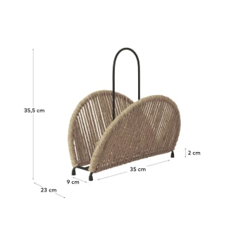 Elenys magazine rack made from metal with black finish and natural jute - sizes