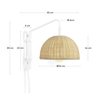 Damila wall light in metal with white finish and rattan with natural finish - sizes