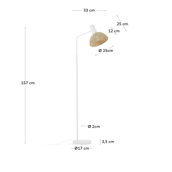 Damila floor lamp in metal with white finish and rattan with natural finish - sizes