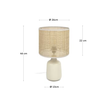Erna Tischlampe aus weißer Keramik und Bambus mit natürlichem Finish - Größen