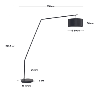 Ciana floor lamp in black finished metal with a cotton lampshade - sizes