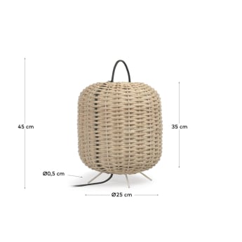 Small Lumisa table lamp in rattan with natural finish and green cord - sizes