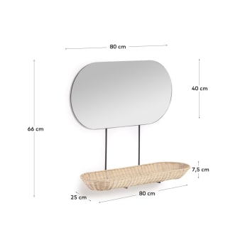 Ebian large wall mirror with rattan shelf with natural finish 80 x 29 cm - sizes