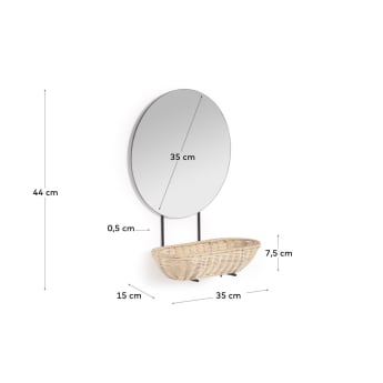 Ebian small wall mirror with rattan shelf with natural finish 35 x 16 cm - sizes