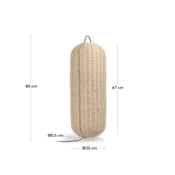 Large Lumisa floor lamp in rattan with natural finish and green cord UK adapter - sizes