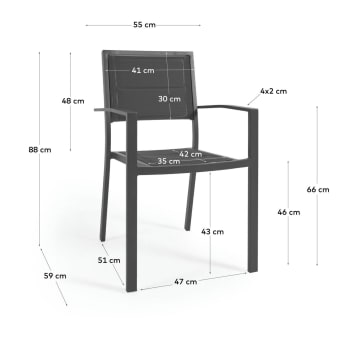 Καρέκλα εξωτερικού χώρου Sirley, αλουμίνιο και μαύρο ύφασμα - μεγέθη