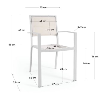 Καρέκλα εξωτερικού χώρου Sirley, αλουμίνιο και λευκό ύφασμα - μεγέθη