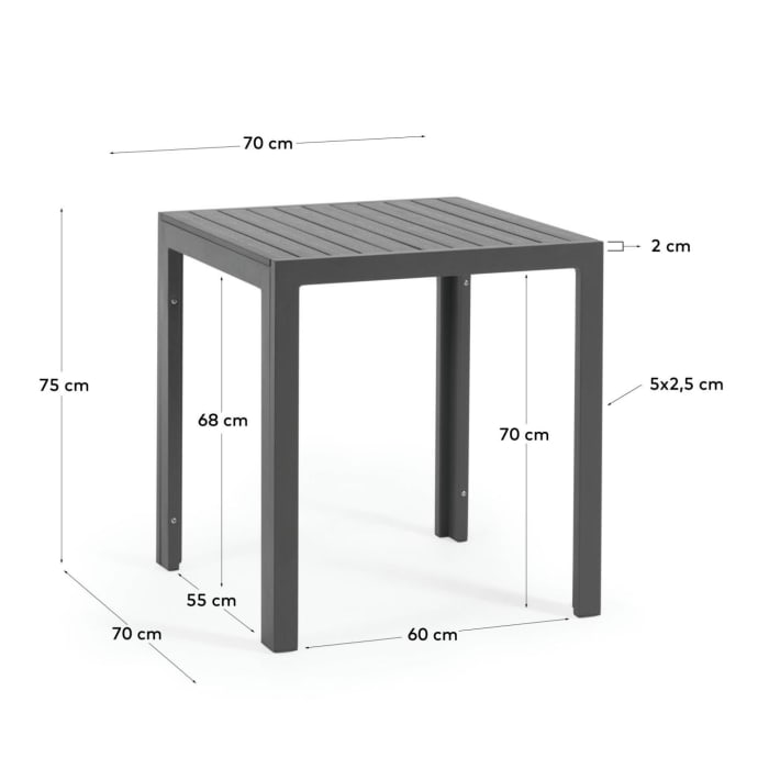 Tavolo da esterno Sirley in alluminio nero 70 x 70 cm