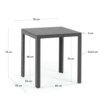 Sirley outdoor table in black aluminium, 70 x 70 cm - sizes