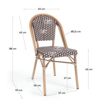 Marilyn outdoor bistro chair in aluminium and synthetic rattan, brown & white - sizes