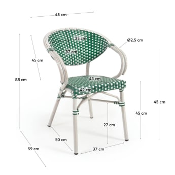 Πολυθρόνα bistro εξωτερικού χώρου Marilyn, αλουμίνιο, πράσινο και λευκό συνθετικό ρατάν - μεγέθη
