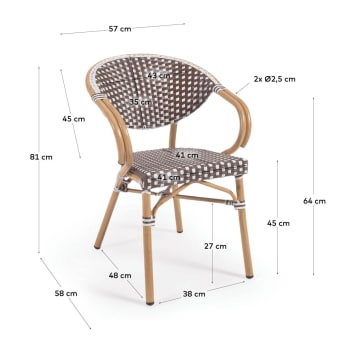Marilyn outdoor bistro chair w/ armrests in aluminium and synthetic rattan in brown & white - sizes