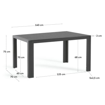 Sirley outdoor table in black aluminium, 140 x 70 cm - sizes