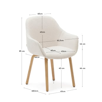 Καρέκλα Aleli με λευκό δέρμα προβάτου και πόδια από μασίφ ξύλο δρυός σε φυσικό φινίρισμα - μεγέθη