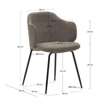 Καρέκλα Yunia, καφέ και ατσάλινα πόδια σε μαύρο βαμμένο φινίρισμα - μεγέθη