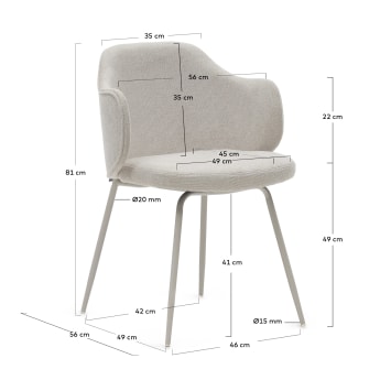 Yunia chair in beige with steel legs in a painted beige finish - sizes