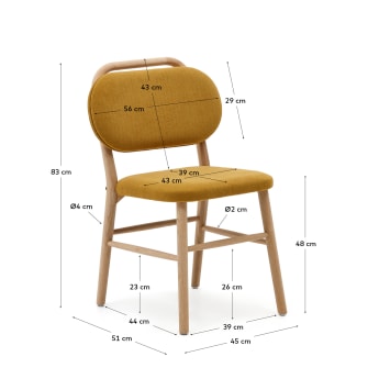 Cadira Helda de xenilla mostassa i fusta massissa de roure - mides