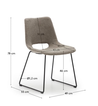 Krzesło Zahara brązowe i stalowe nogi z czarnym wykończeniem - rozmiary