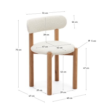 Nebai chair in white bouclé and solid oak wood structure with natural finish - sizes
