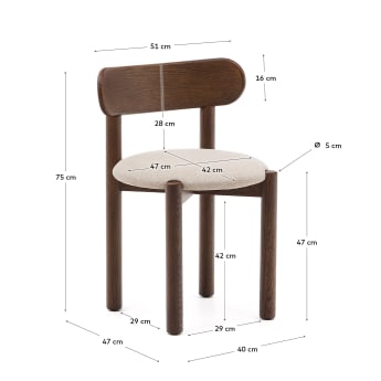 Krzesło Nebai z brązowego szenilu ze strukturą z litego drewna dębowego z orzechowym wykończeniem FSC MIX Credit - rozmiary
