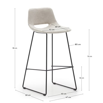 Zahara beige stool with steel in a black finish, height 76 cm - sizes