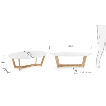 White and ash Wave coffee table 120 x 70 cm - sizes