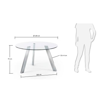 Carib round glass table with steel legs with chrome finish Ø 130 cm - sizes
