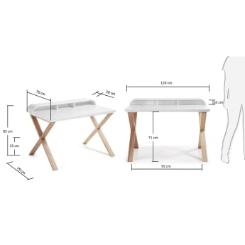 White and ash Working desk 120 x 79 cm - sizes