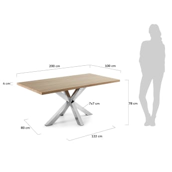 Table Argo 200 cm mélamine naturel pieds en acier inoxydable - dimensions