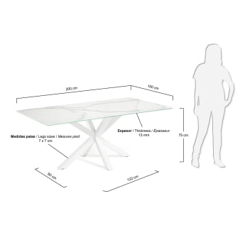 Τραπέζι Argo 200 εκ, πορσελάνη και λευκά πόδια - μεγέθη